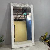Handcrafted Indian Furniture Carved Solid Hard Wood Mirror Frame in White 120x5x220Cm